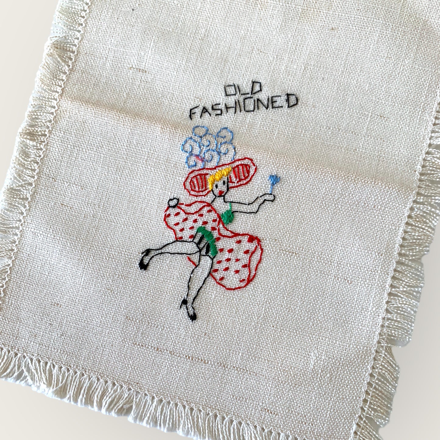 vintage embroidered 'old fashioned' bar napkin