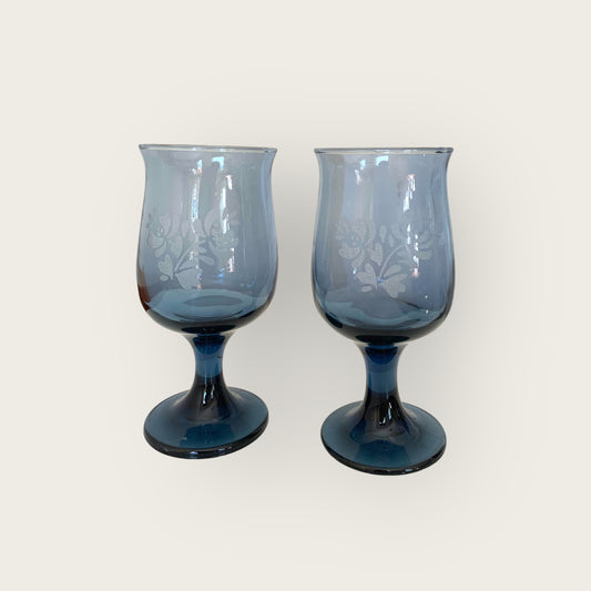 blue colored wine glass