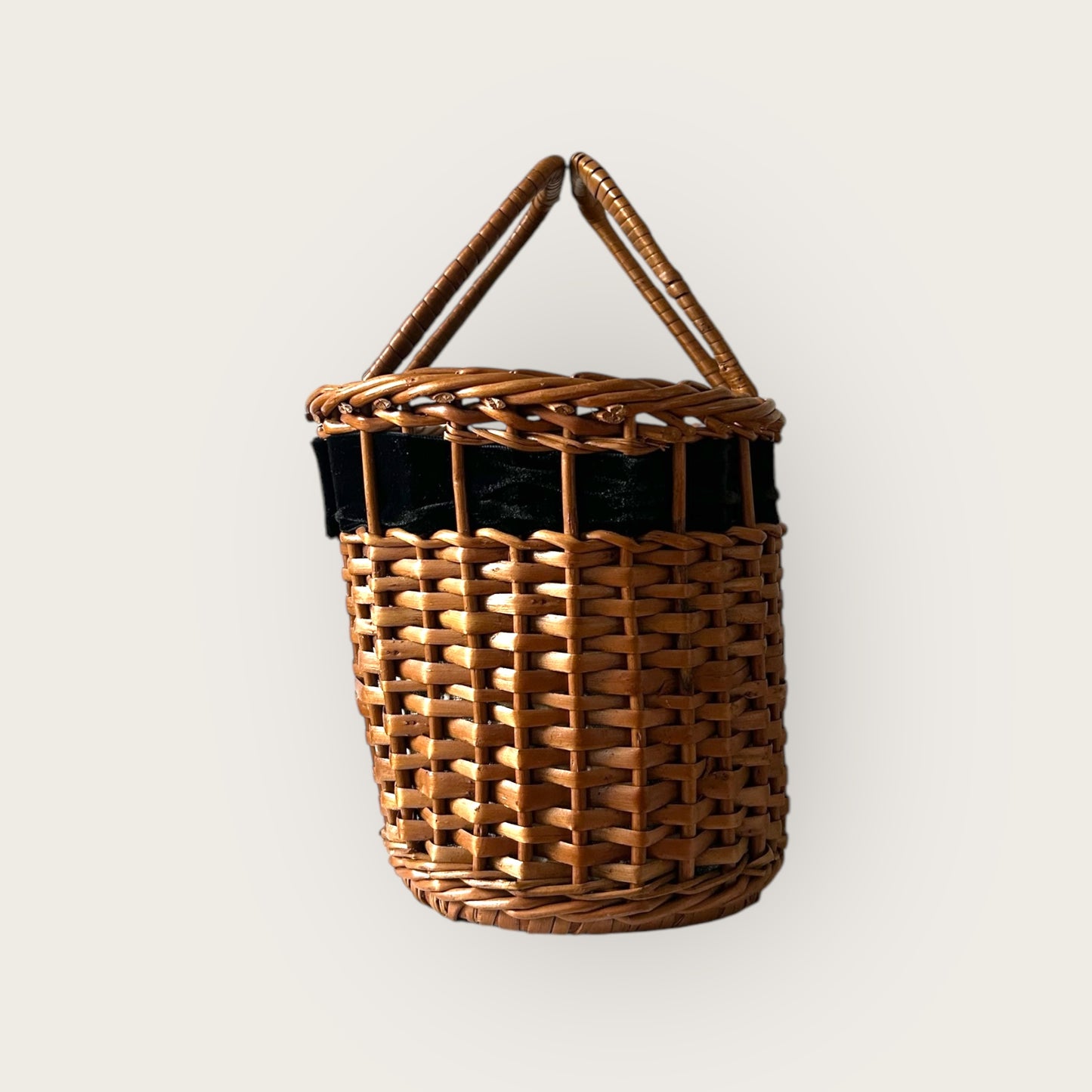 wicker basket bag with velvet bow