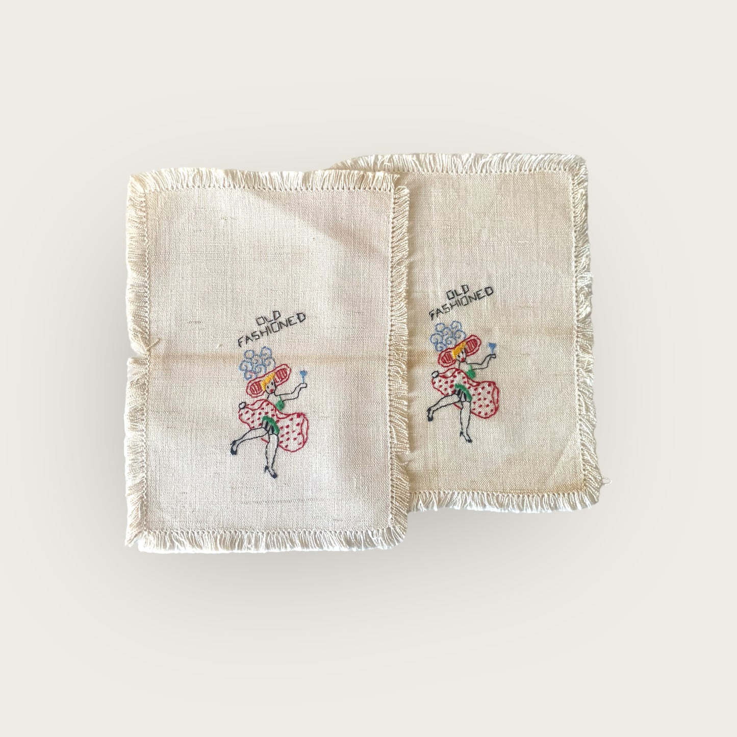 vintage embroidered 'old fashioned' bar napkin