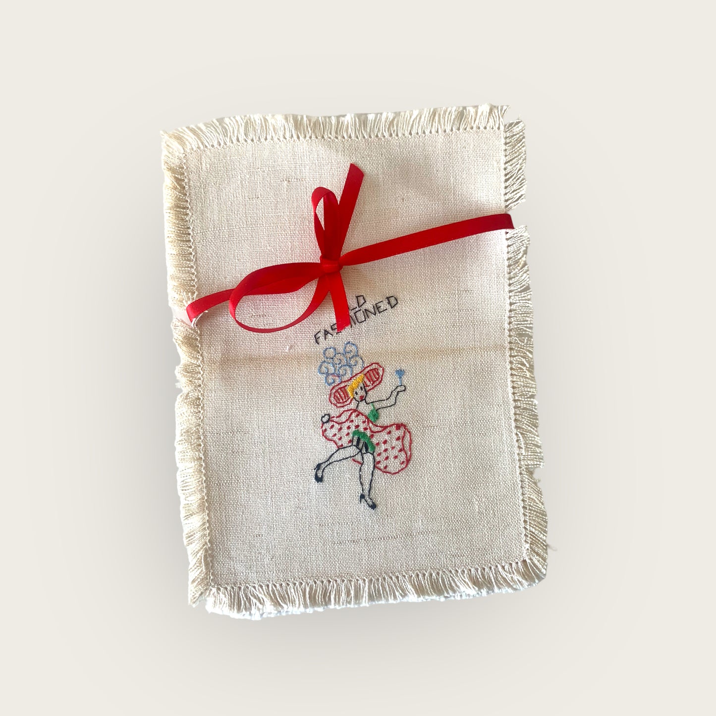 vintage embroidered 'old fashioned' bar napkin