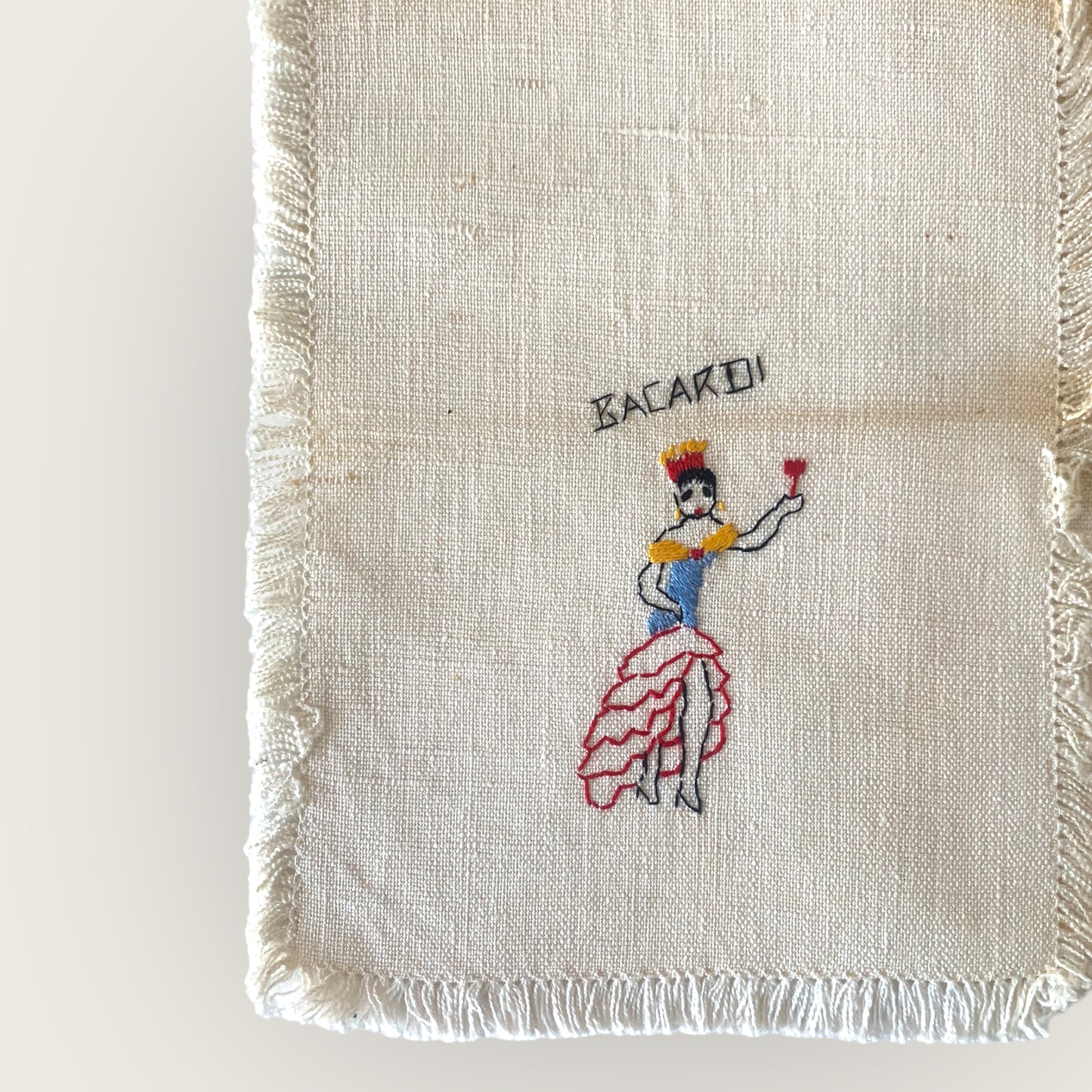 vintage embroidered 'bacardi' bar napkin