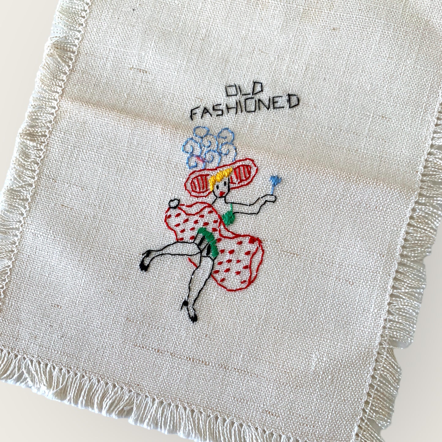 vintage embroidered 'old fashioned' bar napkin