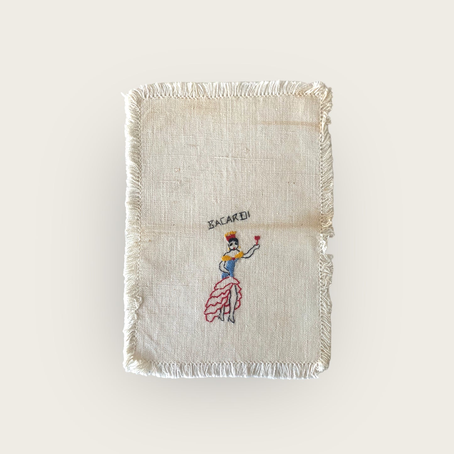 vintage embroidered 'bacardi' bar napkin