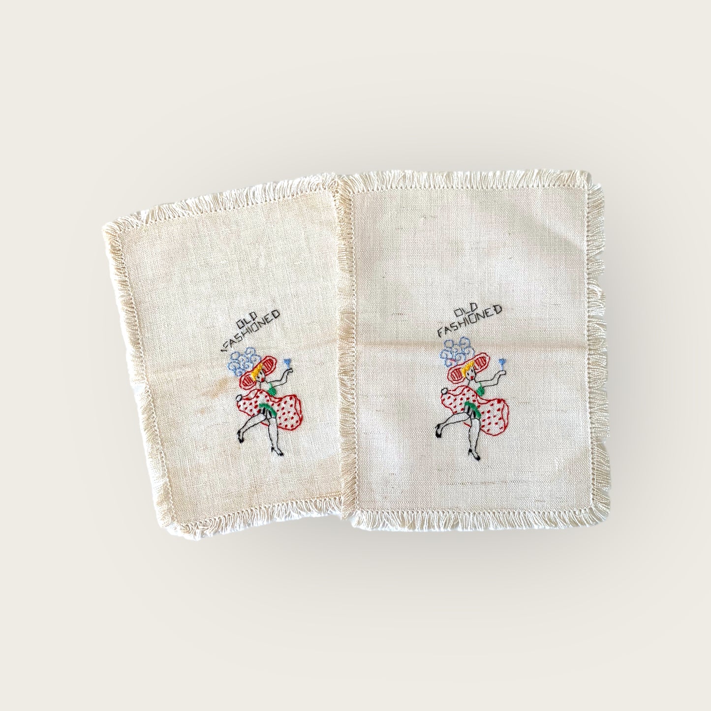 vintage embroidered 'old fashioned' bar napkin