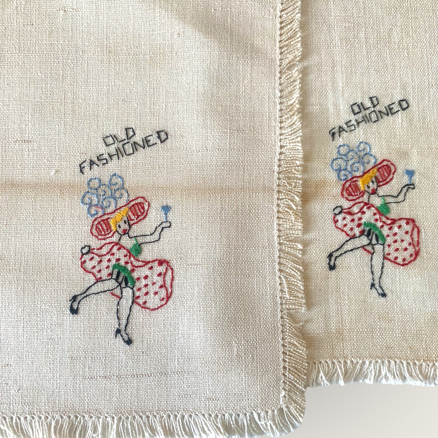 vintage embroidered 'old fashioned' bar napkin