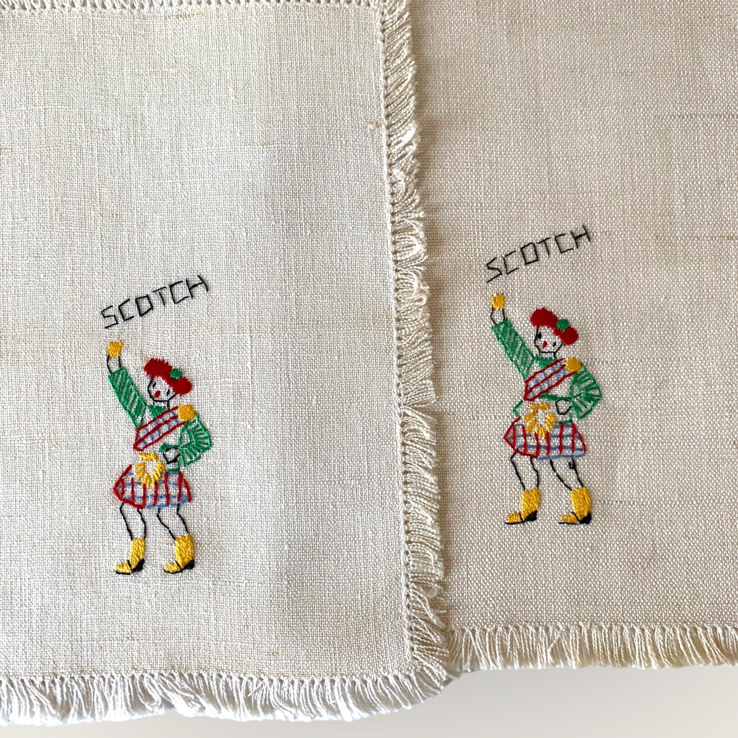 vintage embroidered 'scotch' bar napkin