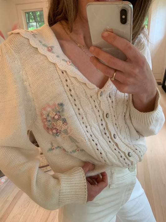 embroidered floral pearl sweater